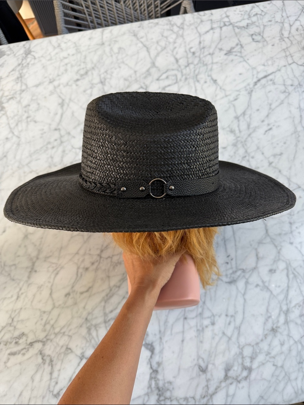 NWT Frye Black Cowboy Western Straw Hat Buckle Trim One size